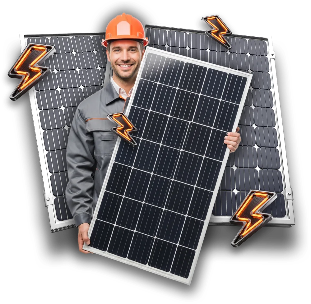 Técnico da Planalto Solar segurando uma placa solar